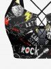 Haut tankini à lacets avec imprimé graffiti et guitare hawaïenne (bretelles réglables) - Noir 2X