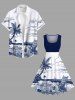 Plus Size Hand-painted Coconut Tree Sea Beach Seascape Cloud Print Hawaii Vintage Swing A Line Dress -  