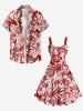 Robe débardeur grande taille à imprimé tropical, feuilles de cocotier, hibiscus et fleurs hawaïennes - Rouge XS