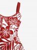 Robe débardeur grande taille à imprimé tropical, feuilles de cocotier, hibiscus et fleurs hawaïennes - Rouge XS