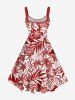 Robe débardeur grande taille à imprimé tropical, feuilles de cocotier, hibiscus et fleurs hawaïennes - Rouge XS
