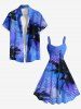 Plus Size Coconut Tree Tropical Leaf Tie Dye Ombre Print Hawaii A Line Tank Dress -  