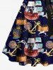 Plus Size Sailboat Anchor Print Hawaii Cruise Button A Line Tank Dress with Removable Belt -  