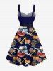 Plus Size Sailboat Anchor Print Hawaii Cruise Button A Line Tank Dress with Removable Belt -  