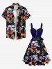 Plus Size Sailboat Anchor Print Hawaii Cruise Button A Line Tank Dress with Removable Belt -  