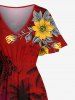 Plus Size Ombre Coconut Tree Flower Print Hawaii Split Pocket A Line Midi Dress -  