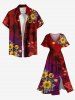 Plus Size Ombre Coconut Tree Flower Print Hawaii Split Pocket A Line Midi Dress -  