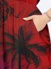 Plus Size Ombre Coconut Tree Flower Print Hawaii Split Pocket A Line Midi Dress -  