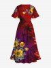 Plus Size Ombre Coconut Tree Flower Print Hawaii Split Pocket A Line Midi Dress -  