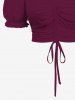 Plus Size Cold Shoulder Puff Sleeve Cinched Solid Top -  