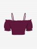 Plus Size Cold Shoulder Puff Sleeve Cinched Solid Top -  