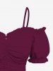 Plus Size Cold Shoulder Puff Sleeve Cinched Solid Top -  