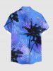 Chemise hawaïenne grande taille à imprimé feuilles tropicales et cocotiers, tie-dye et ombré, avec poches boutonnées, pour homme - Bleu Ciel 2XL