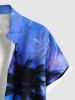Chemise hawaïenne grande taille à imprimé feuilles tropicales et cocotiers, tie-dye et ombré, avec poches boutonnées, pour homme - Bleu Ciel 2XL
