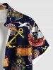 Plus Size Sailboat Anchor Print Hawaii Cruise Button Pocket Shirt For Men -  
