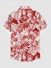 Plus Size Coconut Tree Tropical Leaf Hibiscus Flower Print Hawaii Button Pocket Shirt For Men -  