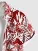 Plus Size Coconut Tree Tropical Leaf Hibiscus Flower Print Hawaii Button Pocket Shirt For Men -  