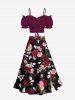 Plus Size Rose Flower Leaves Print Hawaii Split A Line Skirt -  