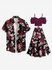 Plus Size Rose Flower Leaves Print Hawaii Split A Line Skirt -  