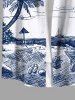 Plus Size Hand-painted Coconut Tree Sea Beach Seascape Cloud Print Hawaii Shirt For Men -  