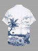 Plus Size Hand-painted Coconut Tree Sea Beach Seascape Cloud Print Hawaii Shirt For Men -  