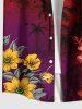 Chemise hawaïenne grande taille à imprimé floral de cocotier ombré et poches boutonnées pour homme - Rouge XL