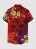 Chemise hawaïenne grande taille à imprimé floral de cocotier ombré et poches boutonnées pour homme - Rouge XL