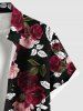 Chemise hawaïenne grande taille à imprimé feuilles et fleurs roses pour homme - Noir L