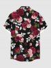 Chemise hawaïenne grande taille à imprimé feuilles et fleurs roses pour homme - Noir 5XL