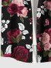 Chemise hawaïenne grande taille à imprimé feuilles et fleurs roses pour homme - Noir 4XL