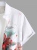 Chemise hawaïenne grande taille à imprimé feuilles d'hibiscus et boutons avec poches pour homme - Blanc 4XL