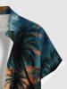 Chemise hawaïenne grande taille à imprimé peinture à l'huile, cocotier, nuage, paysage marin, boutons, poche, pour homme - Vert 2XL