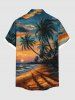 Plus Size Coconut Tree Cloud Seascape Oil Painting Print Buttons Pocket Hawaii Shirt For Men -  
