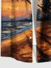 Chemise hawaïenne grande taille à imprimé peinture à l'huile, cocotier, nuage, paysage marin, boutons, poche, pour homme - Vert 2XL