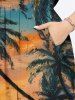 Robe mi-longue hawaïenne fendue grande taille à imprimé paysage marin, cocotiers, nuages et peinture à l'huile - Vert XXS