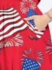 Robe mi-longue fendue grande taille à imprimé drapeau américain et feux d'artifice - Rouge XS