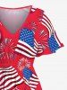 Robe mi-longue fendue grande taille à imprimé drapeau américain et feux d'artifice - Rouge XS