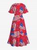 Plus Size Patriotic American Flag Fireworks Print Split Midi Dress -  