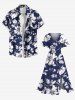 Robe mi-longue hawaïenne fendue à imprimé tropical et fleurs grande taille - Bleu profond XS