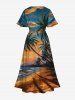 Plus Size Coconut Tree Cloud Seascape Oil Painting Print Split Hawaii Midi Dress -  