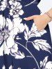 Plus Size Flowers Leaf Tropical Print Split Hawaii Midi Dress -  
