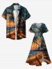Plus Size Coconut Tree Cloud Seascape Oil Painting Print Split Hawaii Midi Dress -  