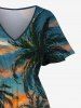 Plus Size Coconut Tree Cloud Seascape Oil Painting Print Split Hawaii Midi Dress -  