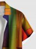 Plus Size Colored Wooden Blocks Print Buttons Pocket Shirt For Men -  