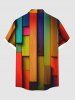 Plus Size Colored Wooden Blocks Print Buttons Pocket Shirt For Men -  