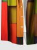 Plus Size Colored Wooden Blocks Print Buttons Pocket Shirt For Men -  