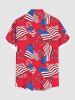 Plus Size Patriotic American Flag Fireworks Print Buttons Pocket Shirt For Men -  
