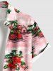 Chemise hawaïenne grande taille à imprimé cocotier, fleurs d'hibiscus et voiture, boutons et poches pour homme - Rose clair 2XL