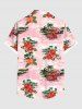 Chemise hawaïenne grande taille à imprimé cocotier, fleurs d'hibiscus et voiture, boutons et poches pour homme - Rose clair 3XL