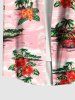 Chemise hawaïenne grande taille à imprimé cocotier, fleurs d'hibiscus et voiture, boutons et poches pour homme - Rose clair 3XL